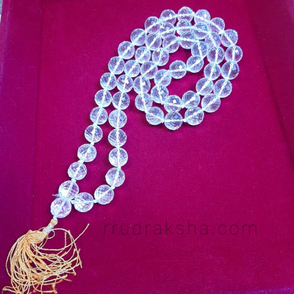 Diamond Cutting Sphatik(Quartz) Kantha 54 beads