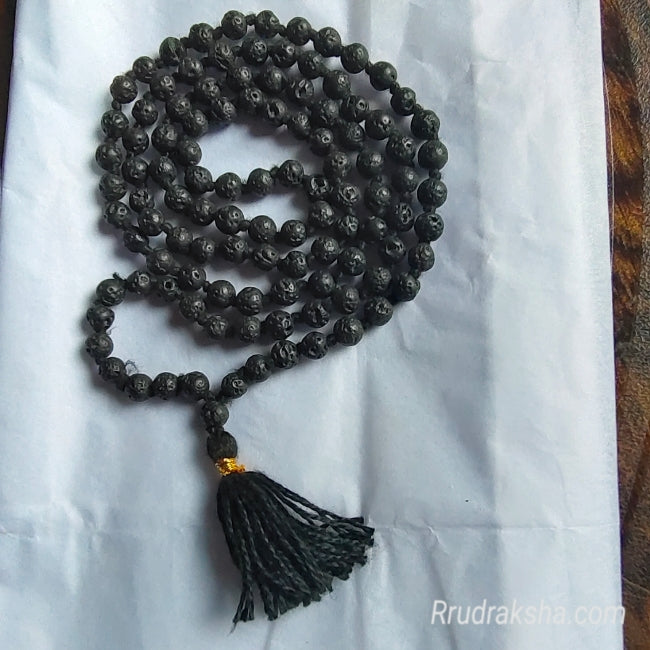 Black Lava Stone Mala for Shani and Root Chakra