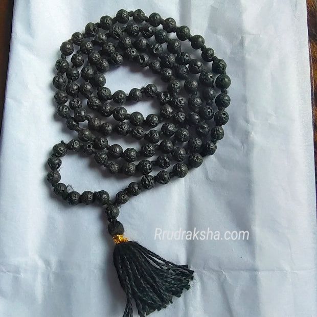 Black Lava Stone Mala for Shani and Root Chakra