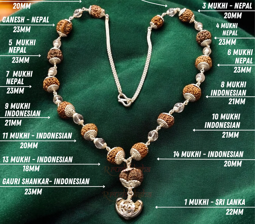 1-14 Mukhi Siddha Mala With Sphatik Quartz Beads/Siddha Rudraksha Mala