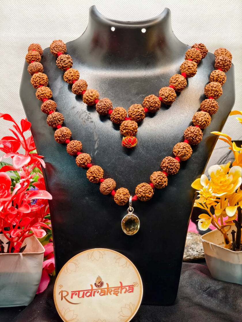Indonesian Origin 7vand 8 kMukhi Rudraksha beads with citrine Pendant. Lab Tested Authentic product with premium Quality 