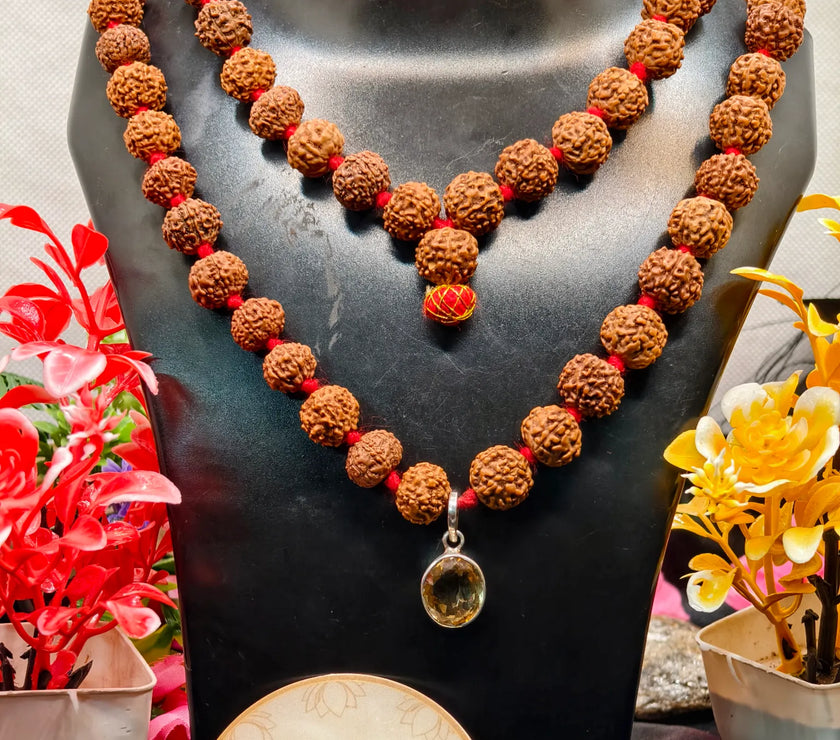 Indonesian Origin 7vand 8 kMukhi Rudraksha beads with citrine Pendant. Lab Tested Authentic product with premium Quality 