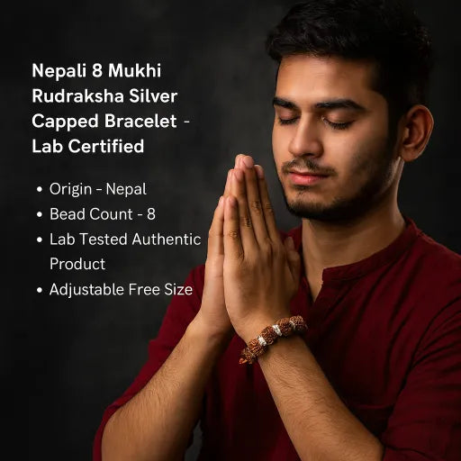 Information about 8 kMukhi Rudraksha Bracelet silver capped lab Certified 