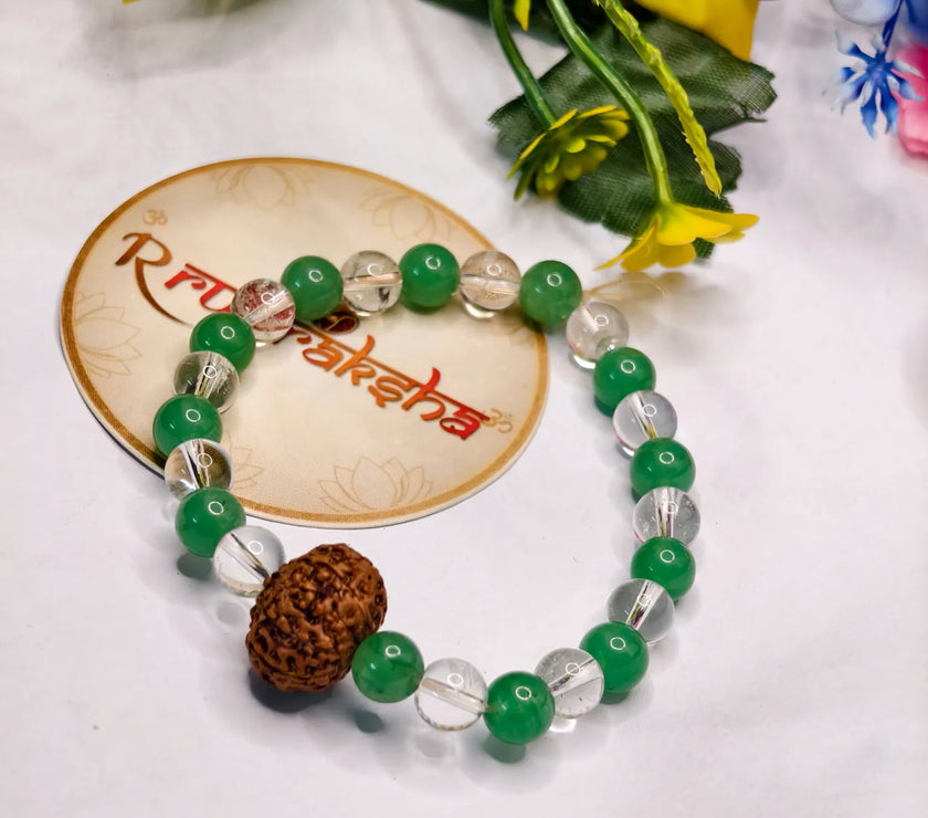 Aventurine and Sphatik Beads with 9 Mukhi rudraksha combination bracelet Lab Certified Premium Quality Product 