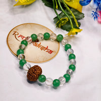 Aventurine and Sphatik Beads with 9 Mukhi rudraksha combination bracelet Lab Certified Premium Quality Product 