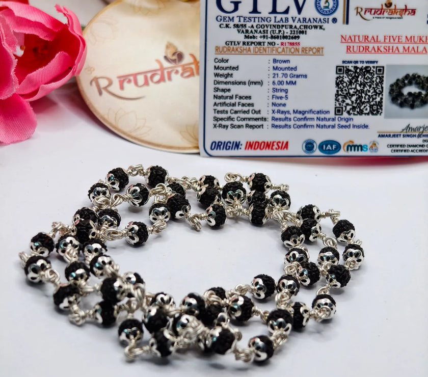 Silver 5 Mukhi Rudraksha Mala made up with pure silver 