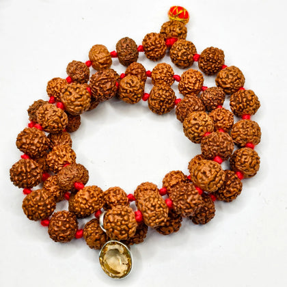 Citrine Pendant with 7 and 8 Mukhi rudraksha combination Mala made for financial stability and success 
