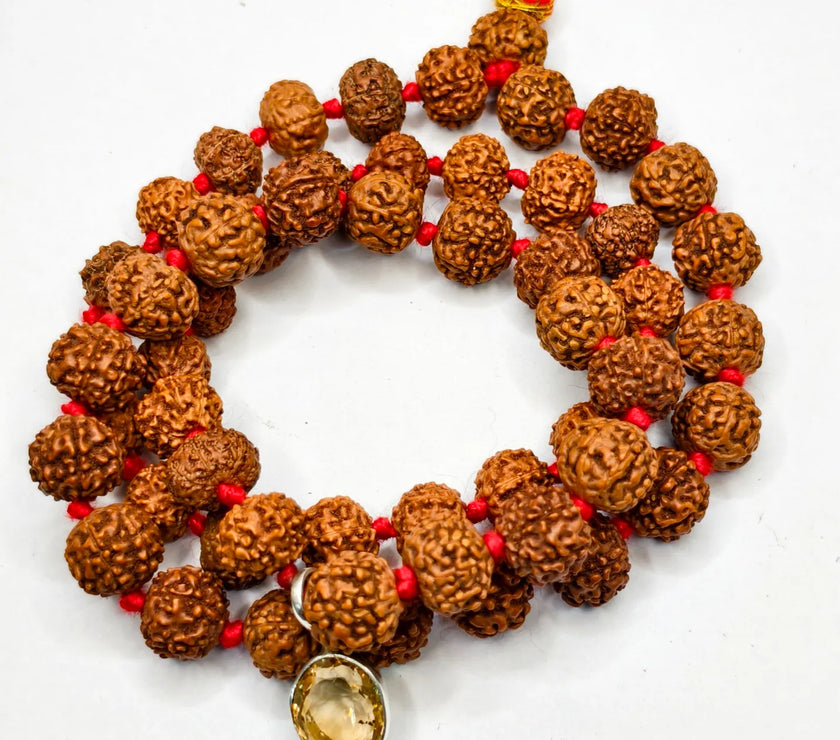 Citrine Pendant with 7 and 8 Mukhi rudraksha combination Mala made for financial stability and success 