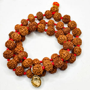 Citrine Pendant with 7 and 8 Mukhi rudraksha combination Mala made for financial stability and success 