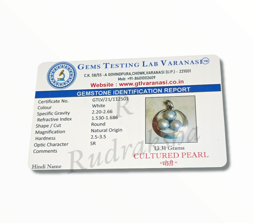 Pure Silver Half Moon 3-Pearl Black Rudraksha Mala Lab Certified