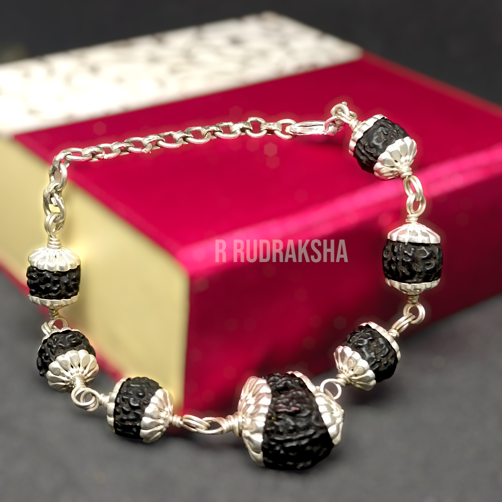 Black Gauri Shankar Rudraksha Silver Bracelet Lab Certified