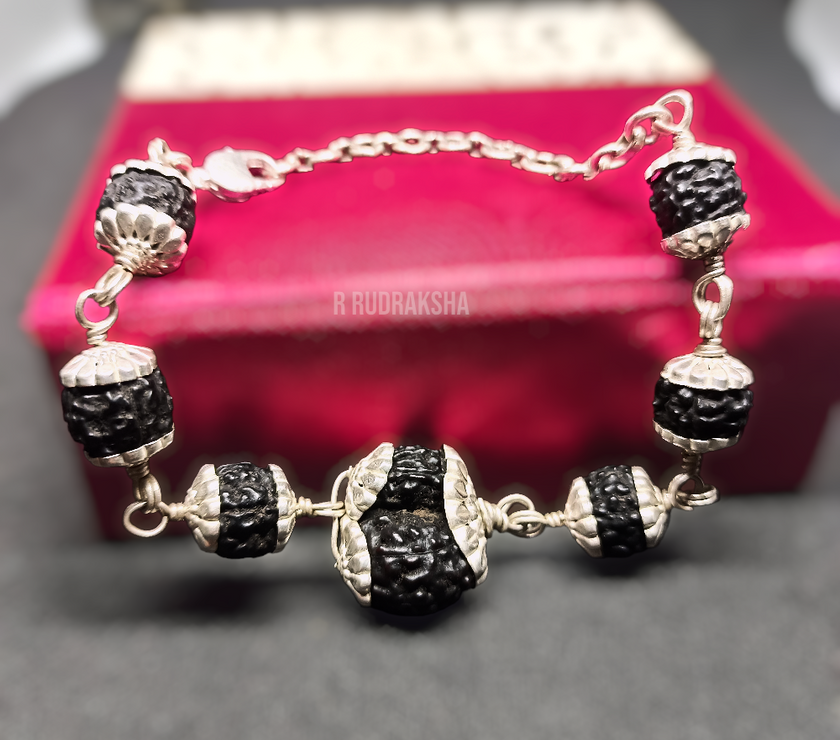 Black Gauri Shankar Rudraksha Silver Bracelet Lab Certified