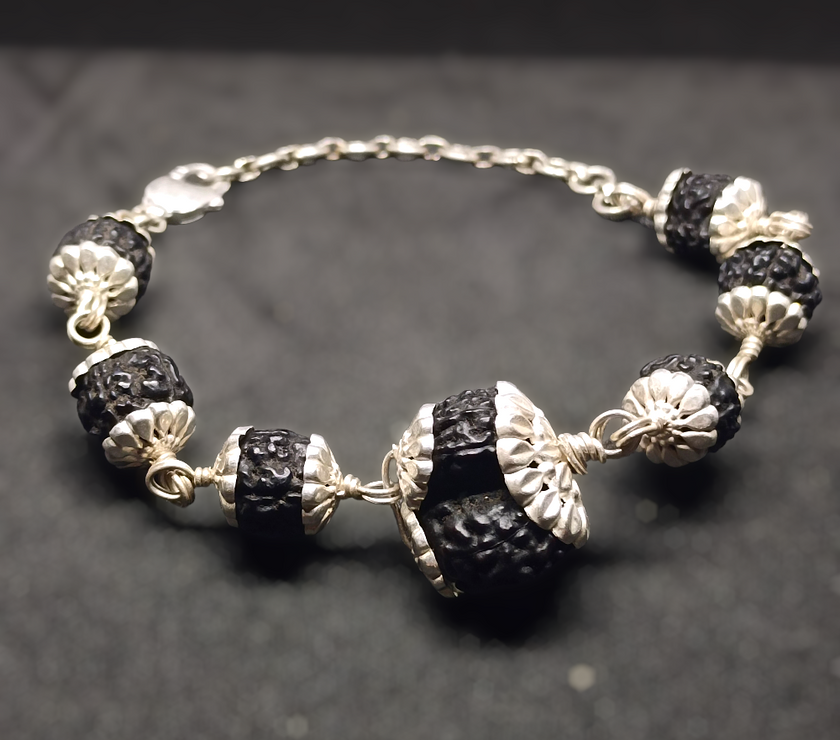 Black Gauri Shankar Rudraksha Silver Bracelet Lab Certified