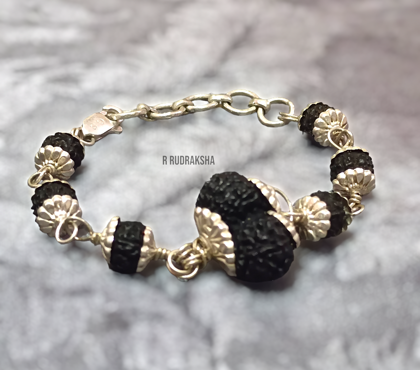 Black Gauri Shankar Rudraksha Silver Bracelet Lab Certified