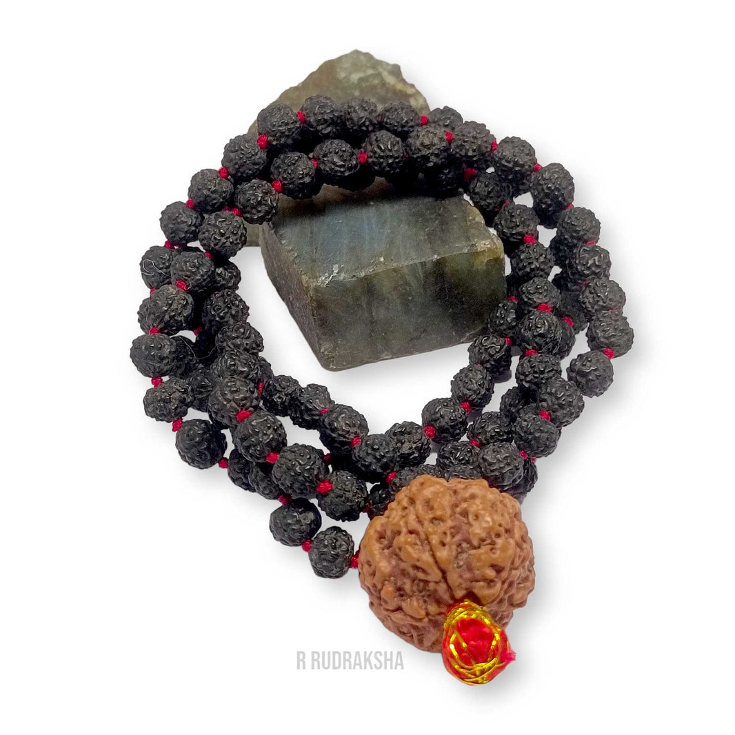 Nepali 5 Mukhi Rudraksha String With Black Rudraksha Mala