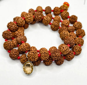 Dhan Vridhi Kawach mala on white background image 7 and 8 Mukhi rudraksha combination with citrine Pendant well detailing product description for the delay replies 