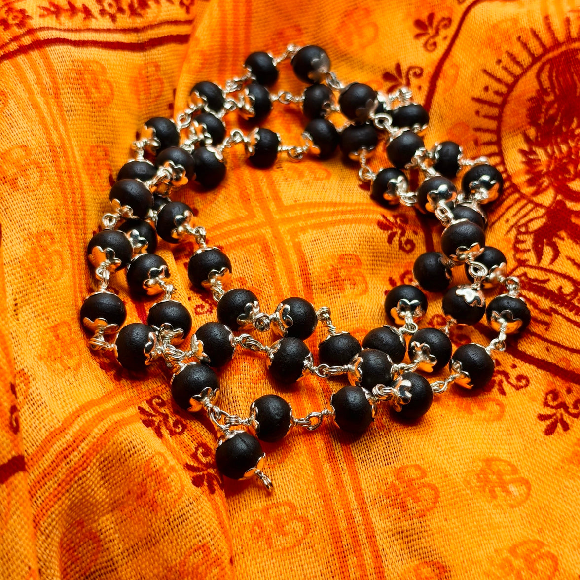 Lab Tested 54 Beads Karungali Malai Made up with German Silver Capping 100% Premium and Authentic product 