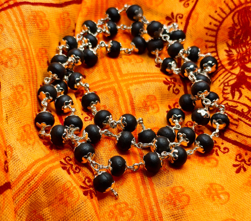 Lab Tested 54 Beads Karungali Malai Made up with German Silver Capping 100% Premium and Authentic product 