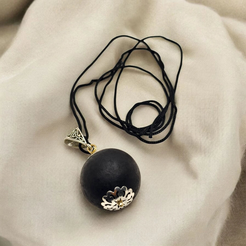 German Silver Big Karungali Pendant - Ebony Wood Pendant for Overcome Negativity