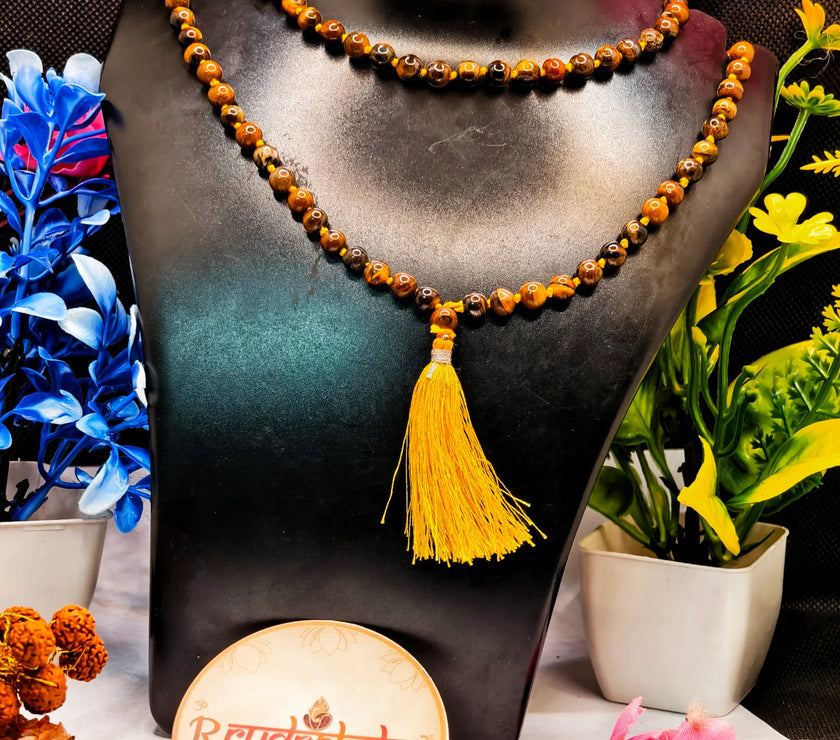 Premium Quality Tiger Eye Stone Mala for daily wearing and positivity. Highly effective mala for prosperity 