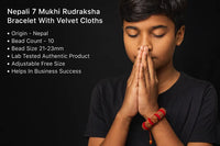 Detailed description of 7 Mukhi Rudraksha Bracelet With Valvet Cloths Nepali 7 Mukhi Rudraksha 