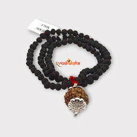 Nepali 9 Mukhi SilverCapped With Black Punchmukhi Rudraksha Mala