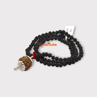 Nepali 7 Mukhi SilverCapped With Black Punchmukhi Rudraksha Mala