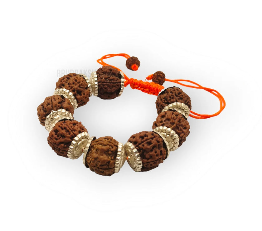Nepali 9 Mukhi Rudraksha Silver Bracelet - Certified