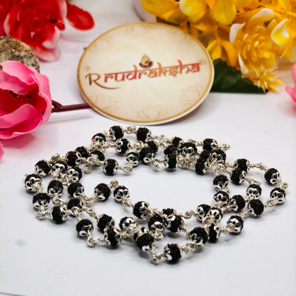 Black Coloured 5 Mukhi Rudraksha Mala 55 Beads 