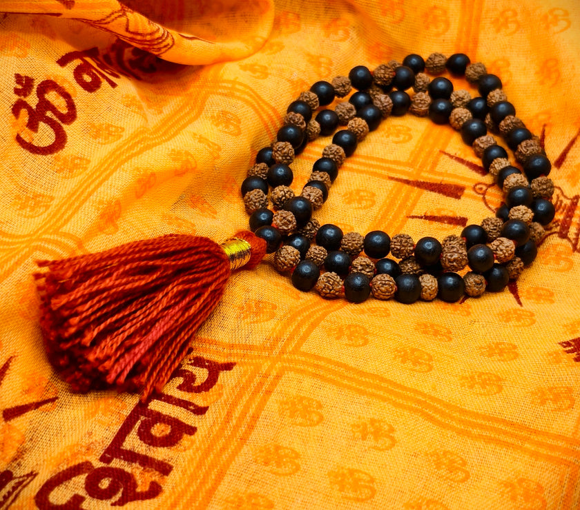 Rudraksha Karungali Malai For daily wear. Ebony Wood. 5 Mukhi Rudraksh Combination for daily wearing lab Tested product 