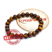 Tiger Eye Beaded bracelet on a R Rudraksha branded card with 'Authentic' stamp