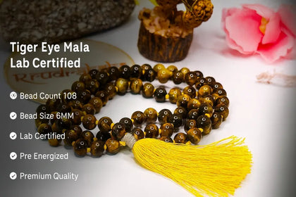 Tiger Eye Mala details, Lab Certified, premium Quality, 108 Beads
