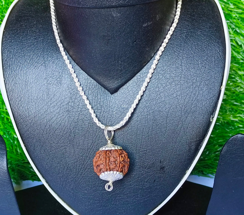 9 Mukhi Rudraksha Silver Chain Pendent - Certified