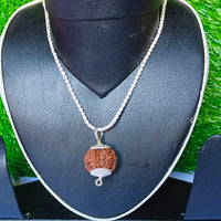 9 Mukhi Rudraksha Silver Chain Pendent - Certified