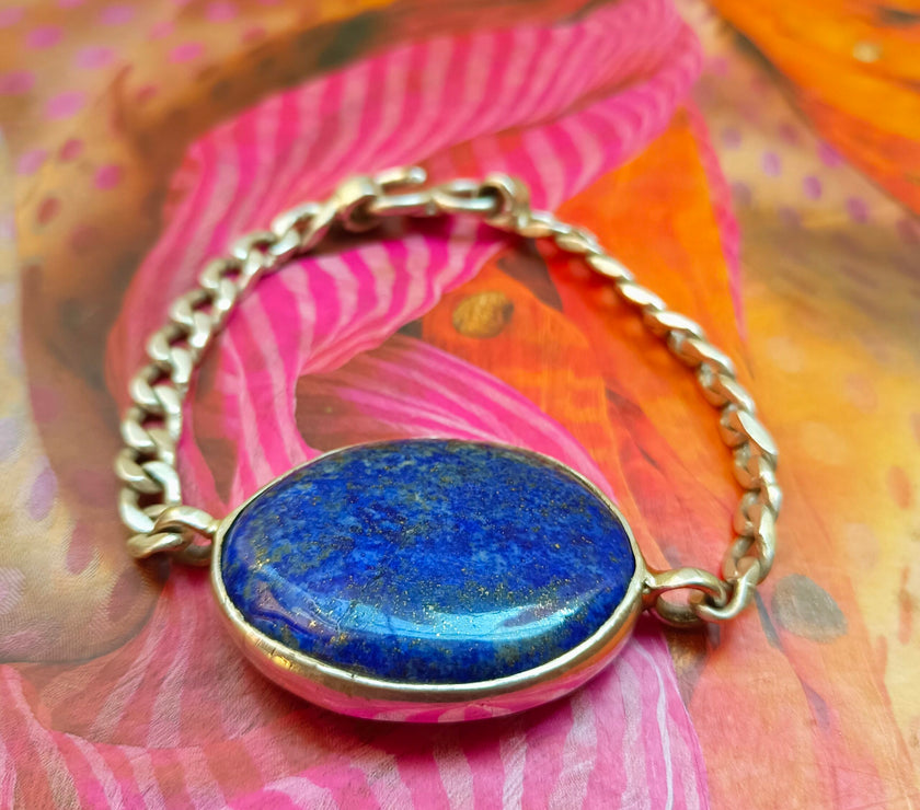 Antique Lapis Lazuli (Lajwrat) Pure Silver Bracelet - Certified