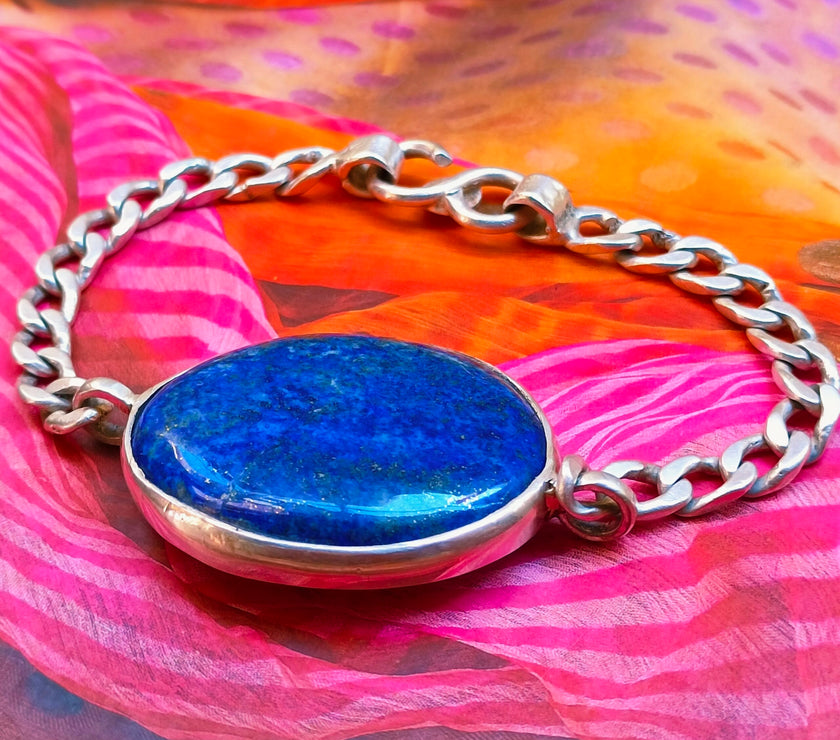 Antique Lapis Lazuli (Lajwrat) Pure Silver Bracelet - Certified