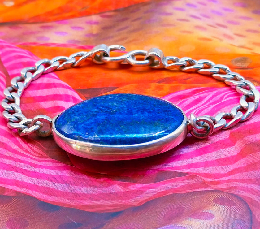 Antique Lapis Lazuli (Lajwrat) Pure Silver Bracelet - Certified