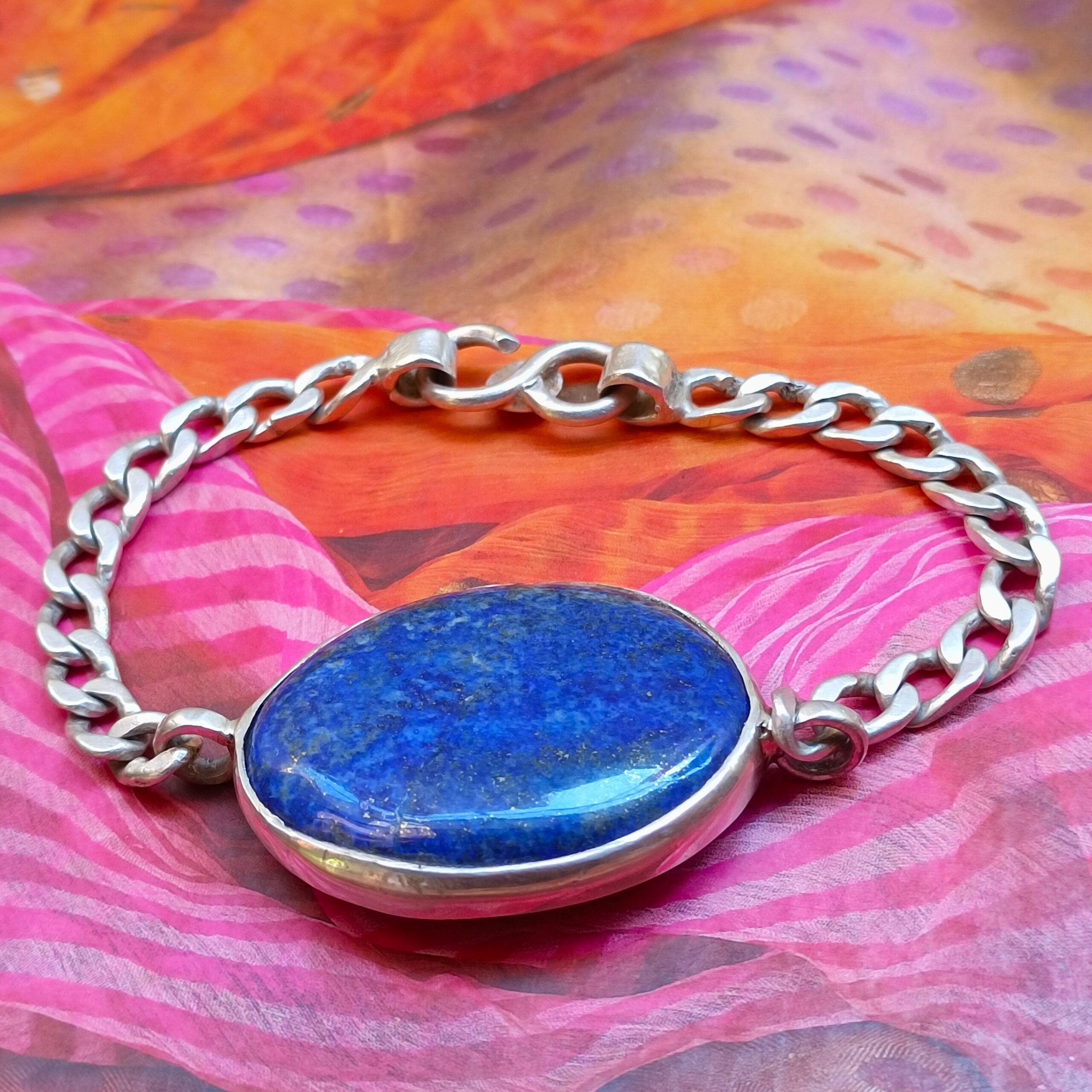 Antique Lapis Lazuli (Lajwrat) Pure Silver Bracelet - Certified