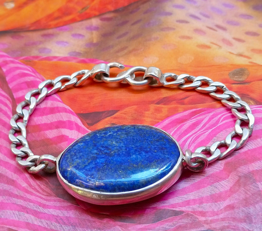 Antique Lapis Lazuli (Lajwrat) Pure Silver Bracelet - Certified