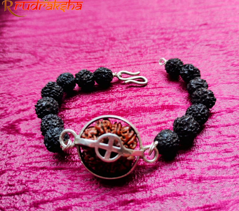 9 Mukhi Pure Silver Black Rudraksha Bracelet - Certified