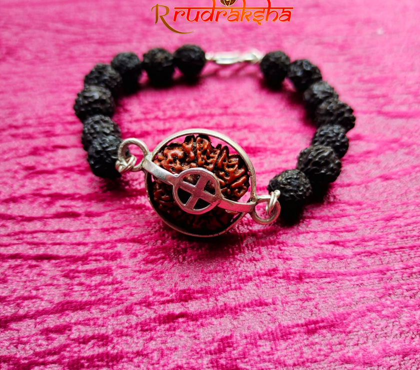 8 Mukhi Pure Silver Black Rudraksha Bracelet - Certified