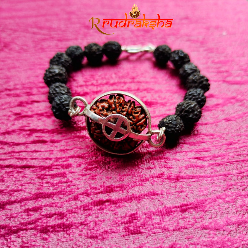 8 Mukhi Pure Silver Black Rudraksha Bracelet - Certified