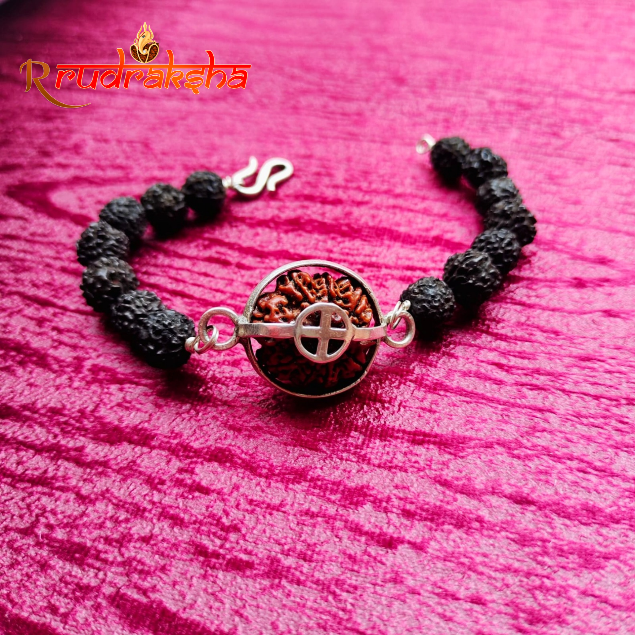 5 Mukhi Pure Silver Black Rudraksha Bracelet - Certified