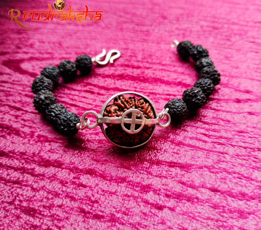 5 Mukhi Pure Silver Black Rudraksha Bracelet - Certified