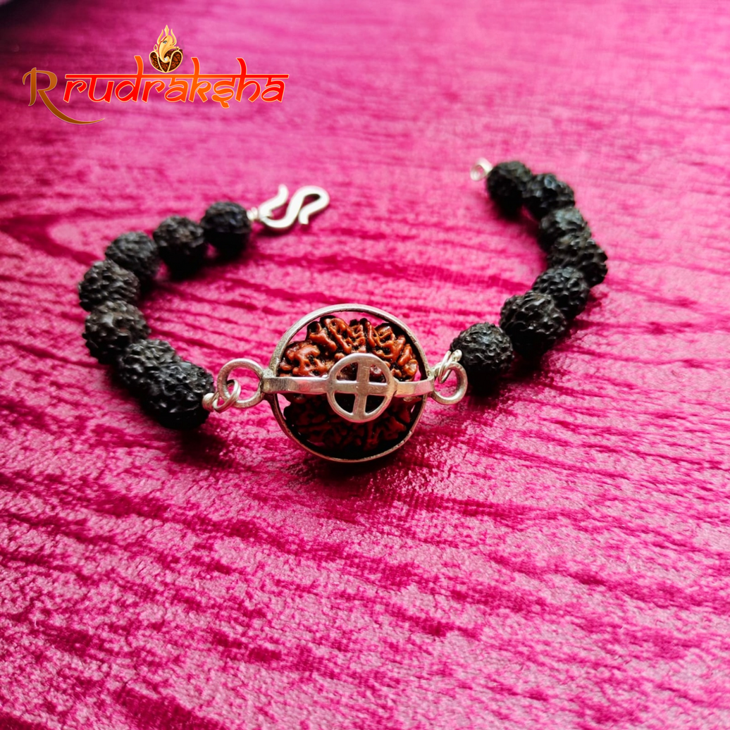 5 Mukhi Pure Silver Black Rudraksha Bracelet - Certified