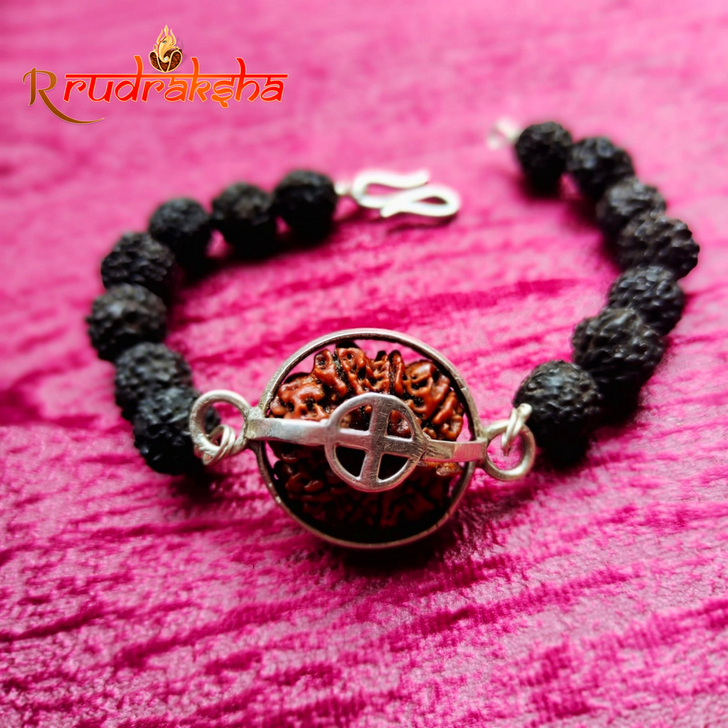 9 Mukhi Pure Silver Black Rudraksha Bracelet - Certified