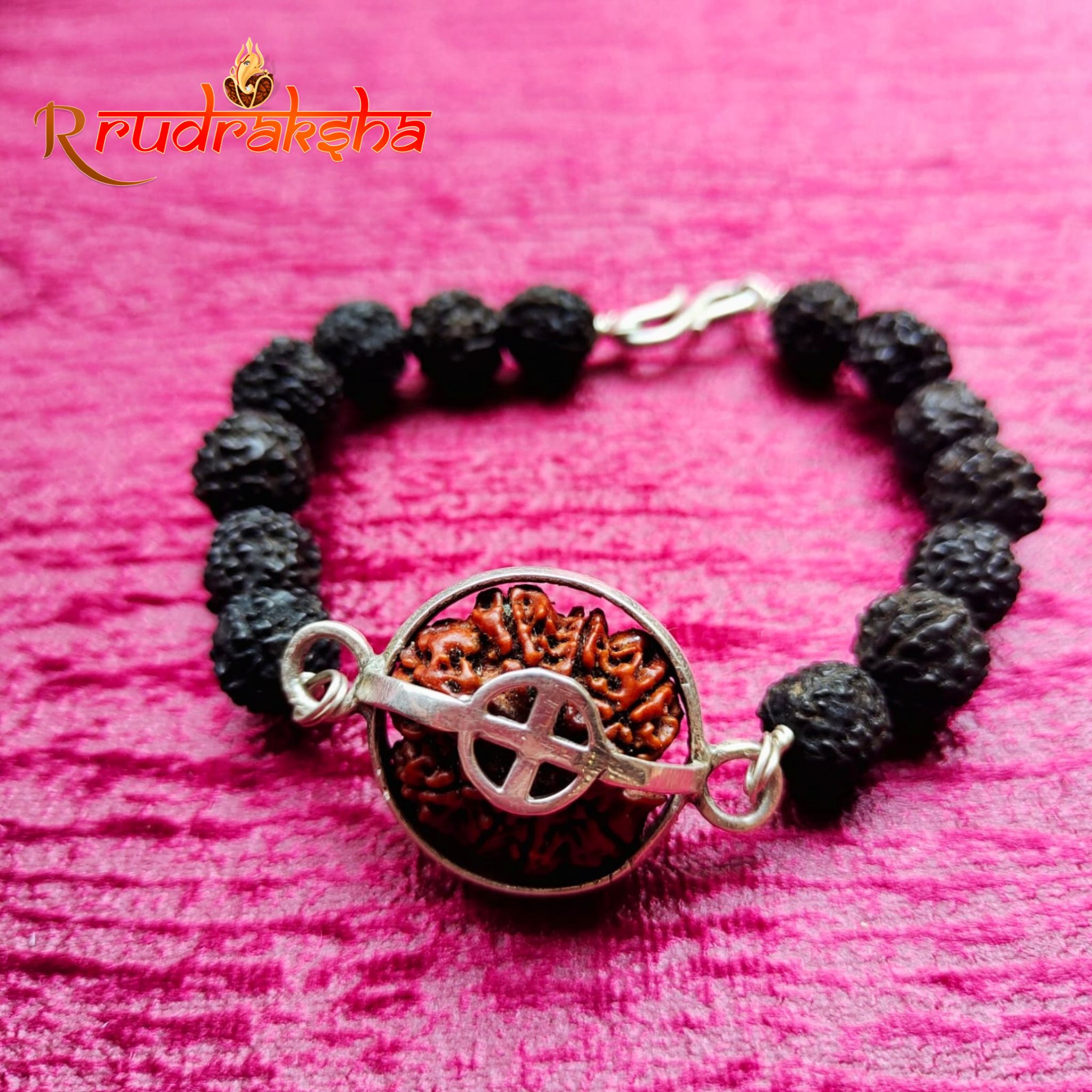 9 Mukhi Pure Silver Black Rudraksha Bracelet - Certified