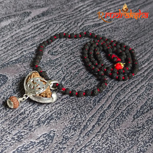 Premium HalfMoonShape 1 Mukhi Rudraksha String With Black Rudraksha Mala