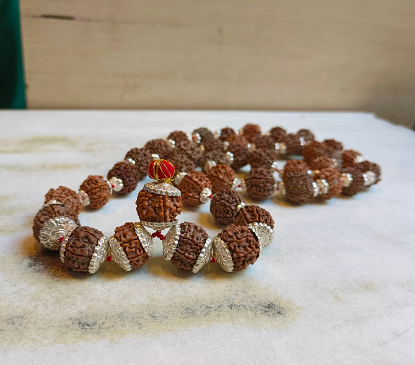 Nepali 5 Mukhi Pure Silver Rudraksha Kantha - Certified