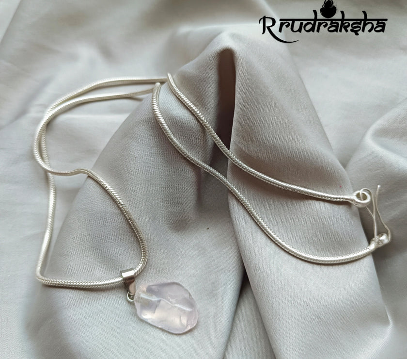 Rose Quartz Pure Silver Pendant With Chain